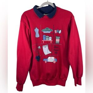 Vintage 90’s Cottagecore Worlds Greatest Mom Red Baking Sewing Sweater Size M